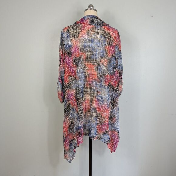 Multiples Button Tunic Top 1X Sheer Duster Artsy Colorful Long Layer Cardigan - Picture 3 of 12